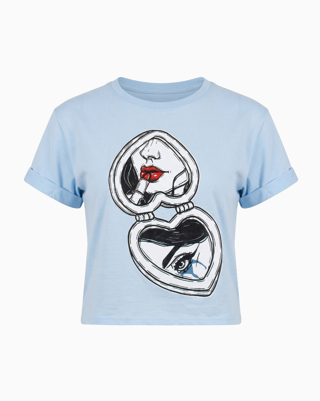 Camiseta Crop Azul Claro Estampado Rostro Corazón -TUENTI-02