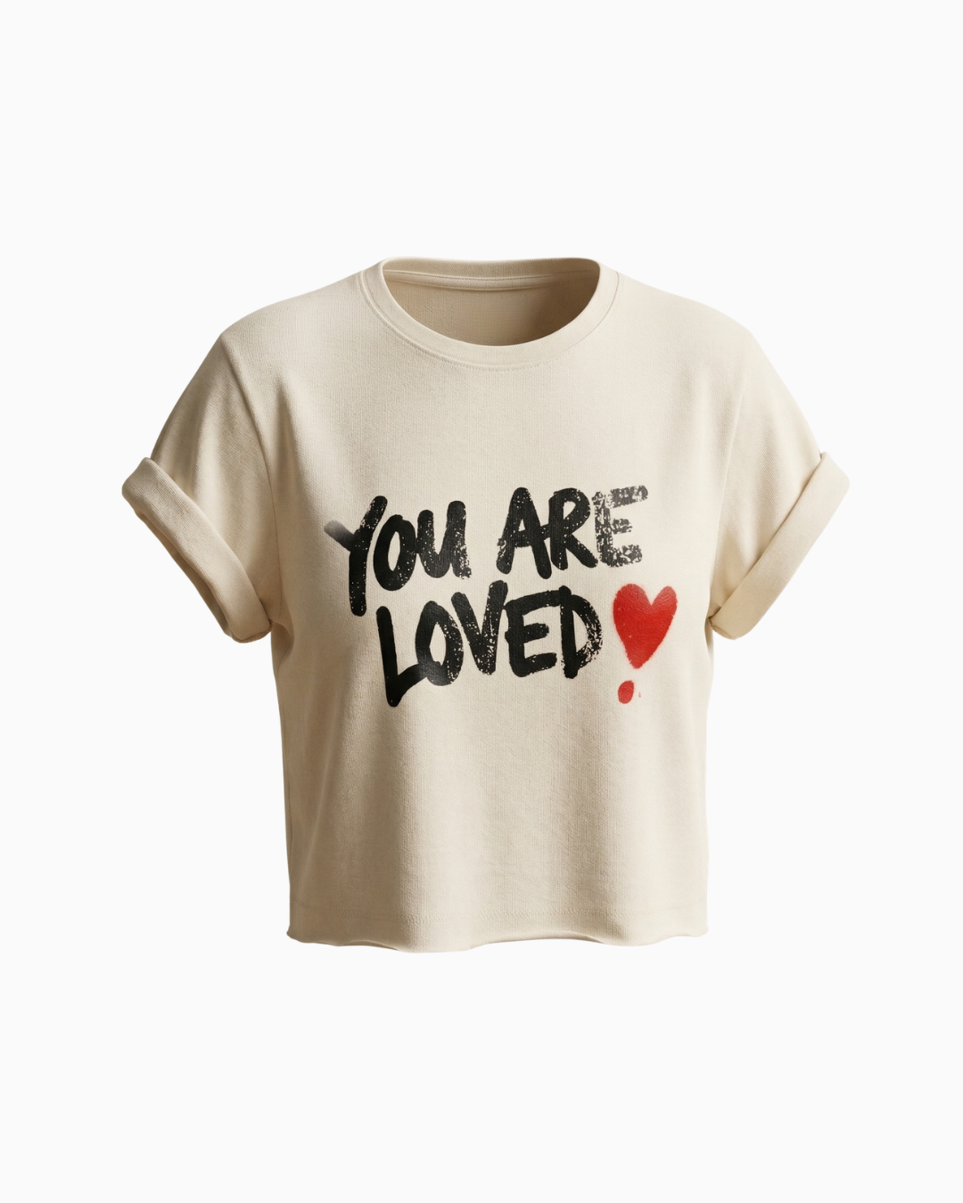 Camiseta Crop Beige Estampado Frase You Are Loved -TUENTI-02