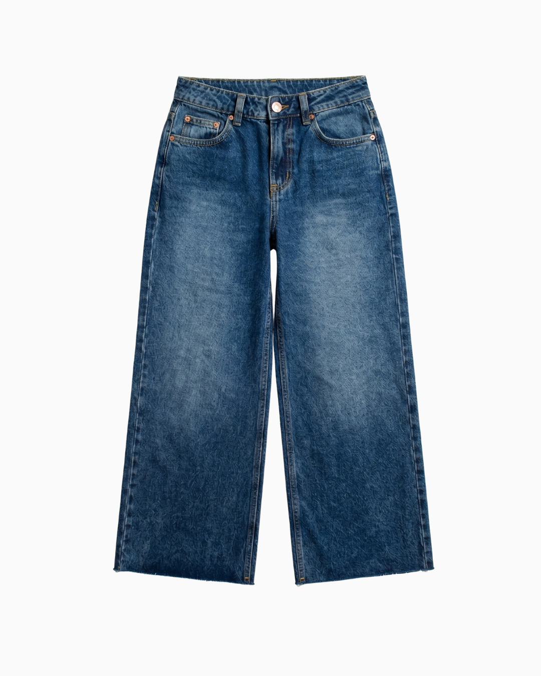 Jean Bota Recta Rígido Azul Medio Desgaste -INN8538