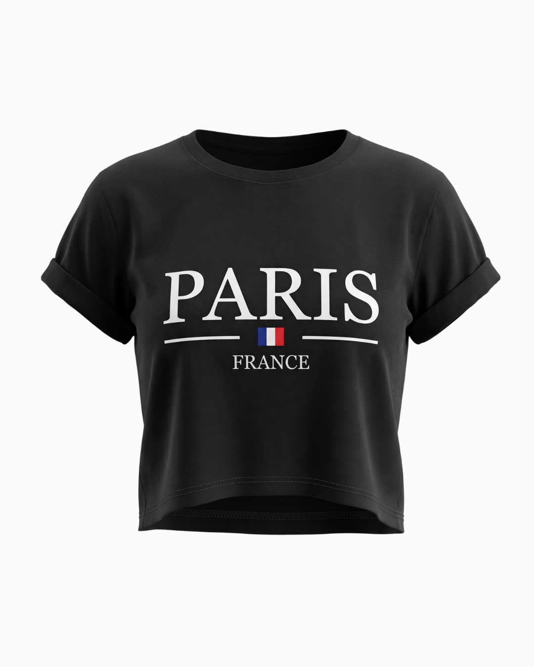 Camiseta Crop Negra Estampado Paris Francia -TUENTI-02