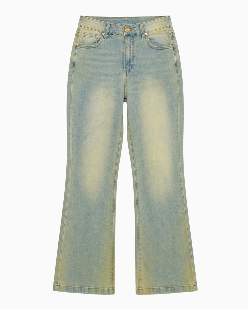 Jean Bota Recta Strech Azul Claro Con Pre-Lavado Amarillo Tiro Alto -INN8520