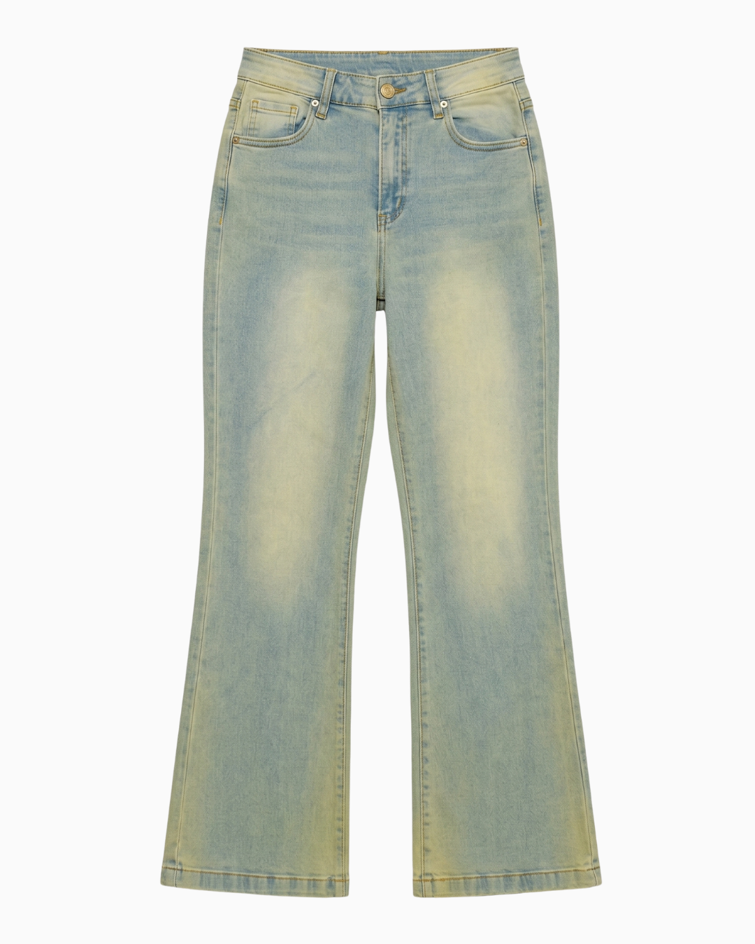 Jean Bota Recta Strech Azul Claro Con Pre-Lavado Amarillo Tiro Alto -INN8520