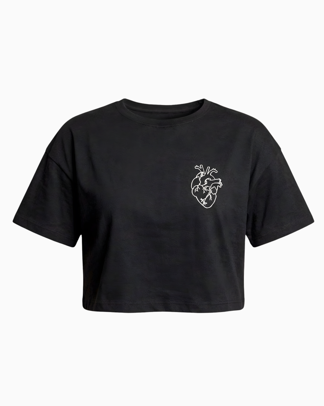 Camiseta Crop Negra Estampado Corazón Anatómico -TUENTI-02