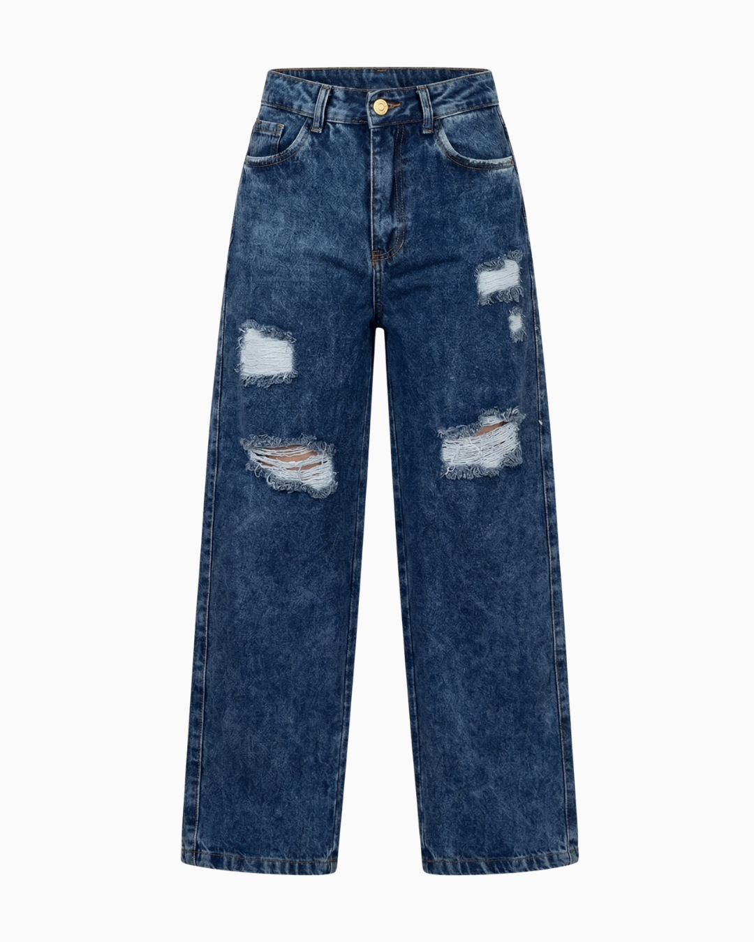 Jean Wide Leg Rígido Azul Oscuro Rotos Tiro Alto -J123-6