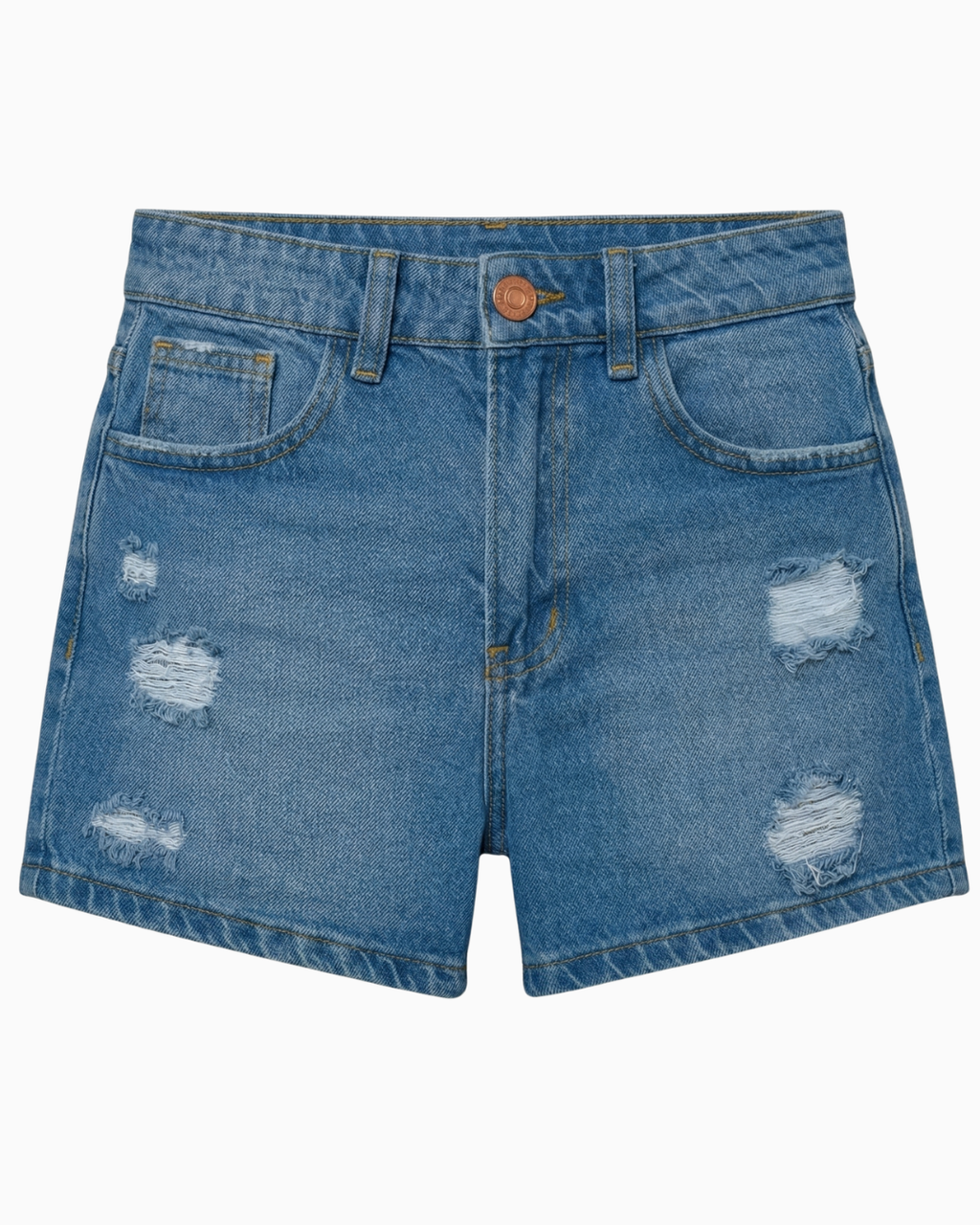 Short Rígido Tiro Alto Azul Medio Rotos -INN3738
