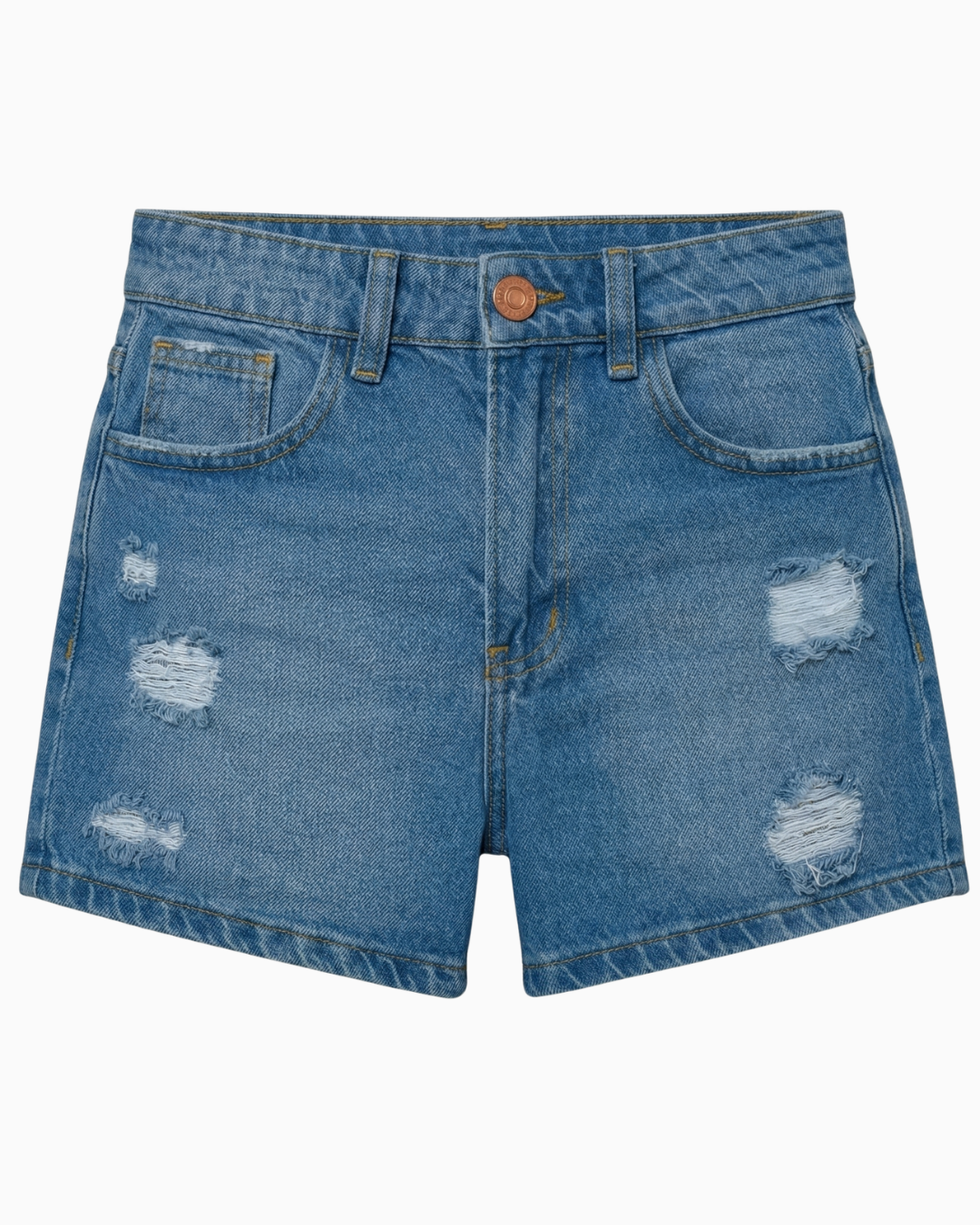 Short Rígido Tiro Alto Azul Medio Rotos -INN3738