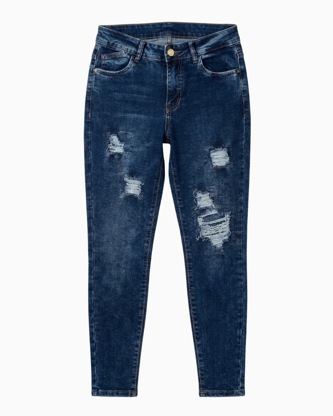 Jean Skinny Tiro Alto Stretch Azul Oscuro Rotos -J120-6