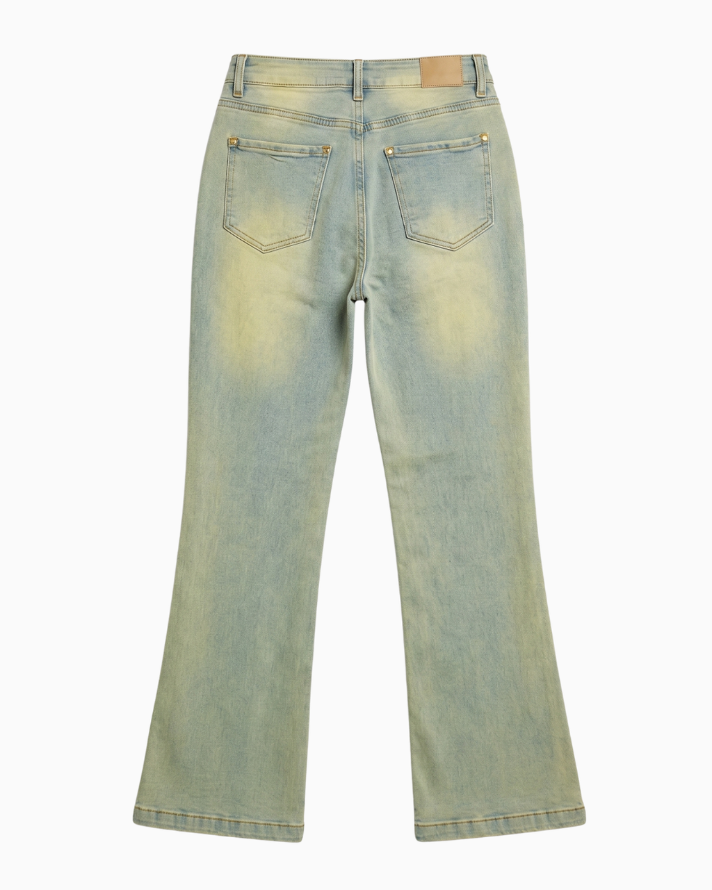 Jean Bota Recta Strech Azul Claro Con Pre-Lavado Amarillo Tiro Alto -INN8520