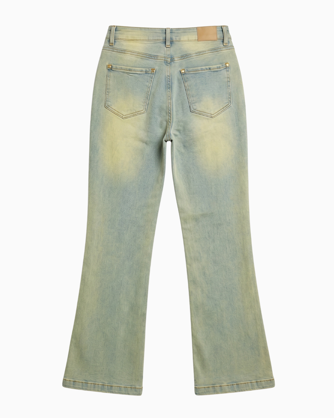 Jean Bota Recta Strech Azul Claro Con Pre-Lavado Amarillo Tiro Alto -INN8520