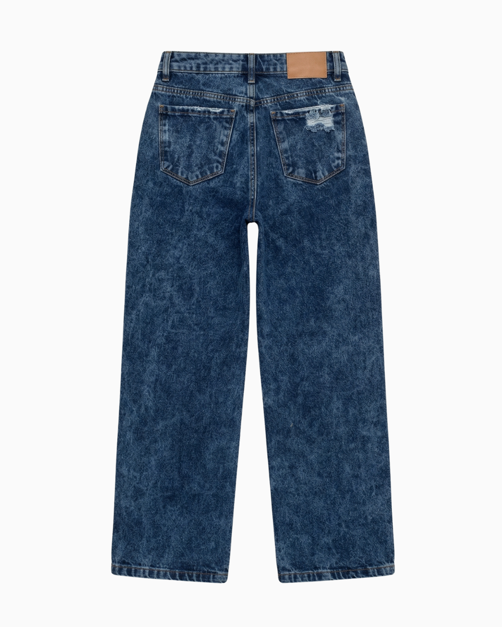 Jean Wide Leg Rígido Azul Oscuro Rotos Tiro Alto -J123-6