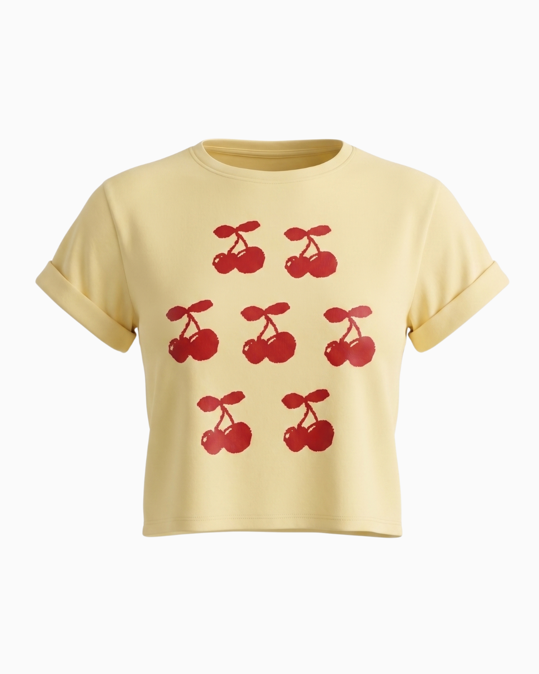 Camiseta Crop Amarilla Estampado Cerezas -TUENTI-02