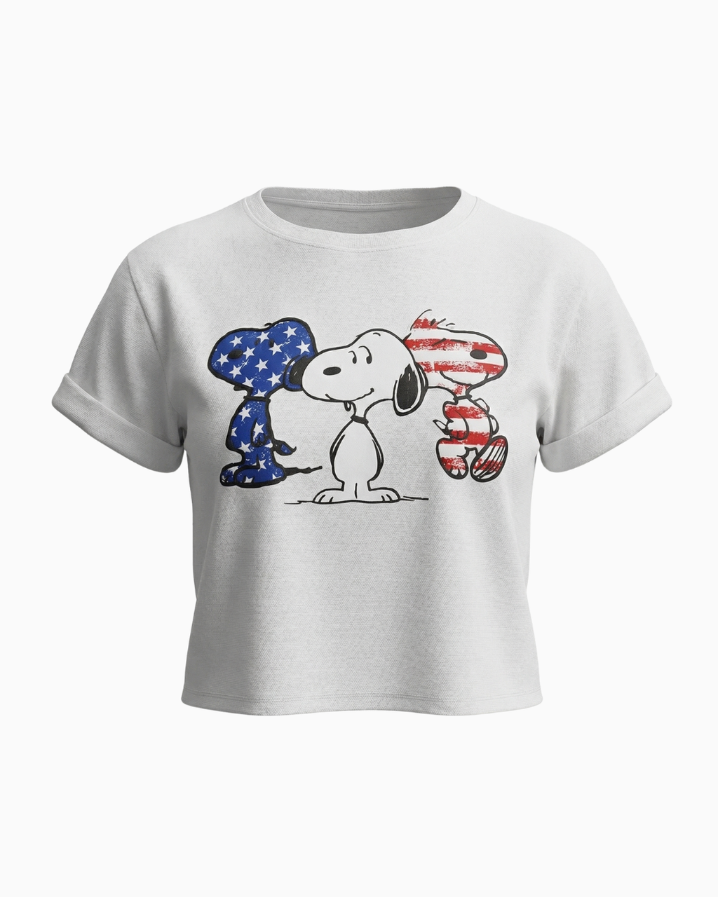 Camiseta Crop Blanca Estampado Snoopy Bandera -TUENTI-02