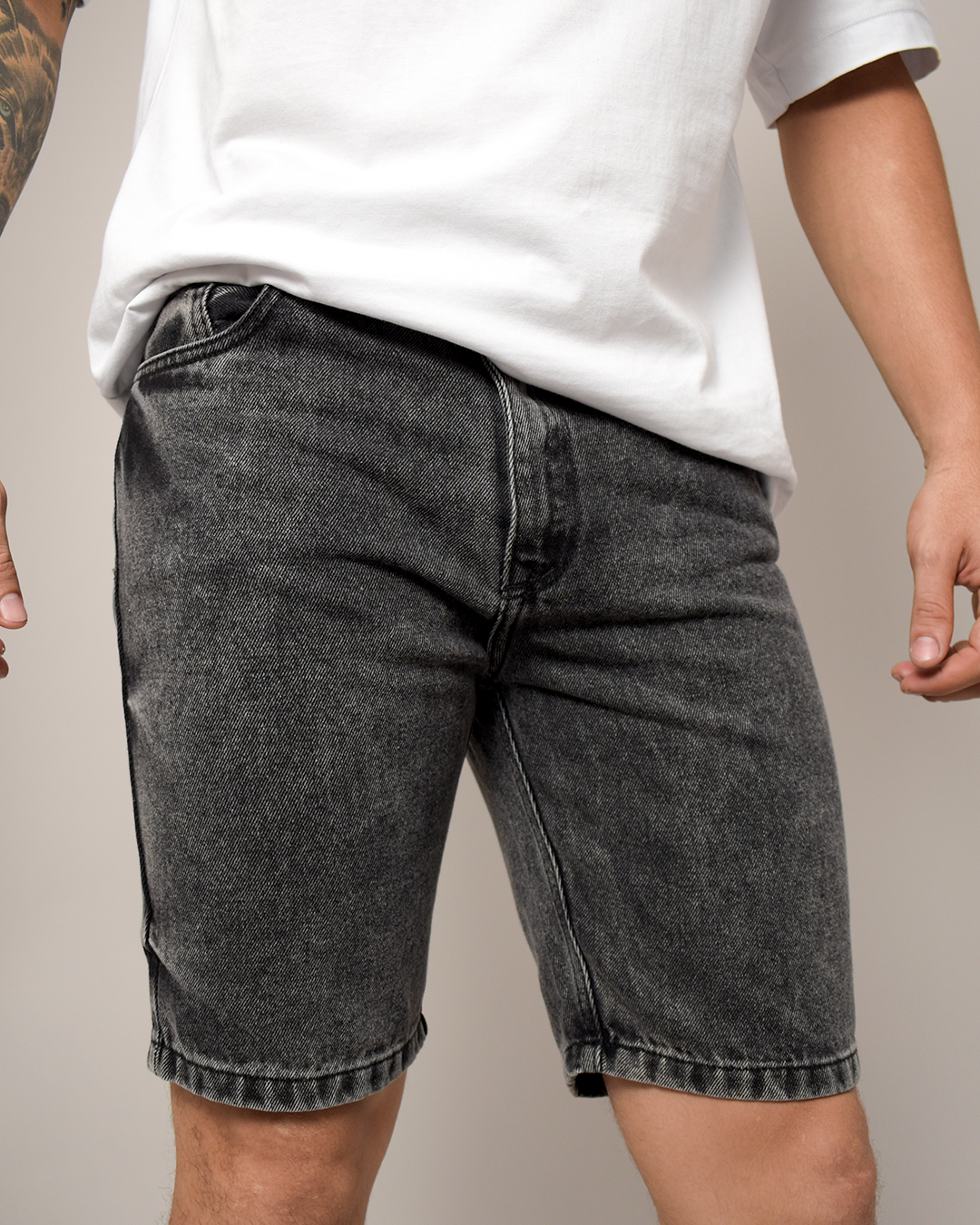 Bermuda De Caballero Rígida Negro Lavado Vintage -BC2879C