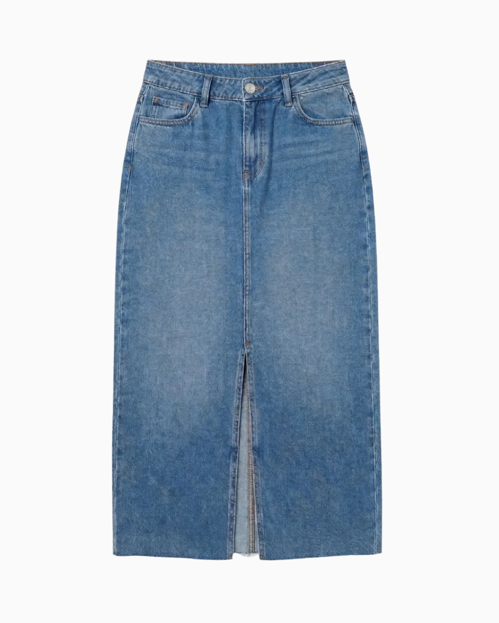 Falda Denim Tiro Alto Azul Medio Abertura -INN50145