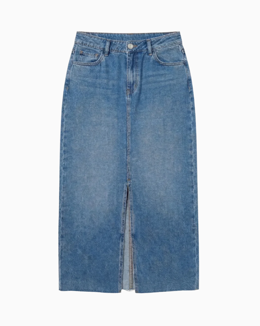 Falda Denim Tiro Alto Azul Medio Abertura -INN50145