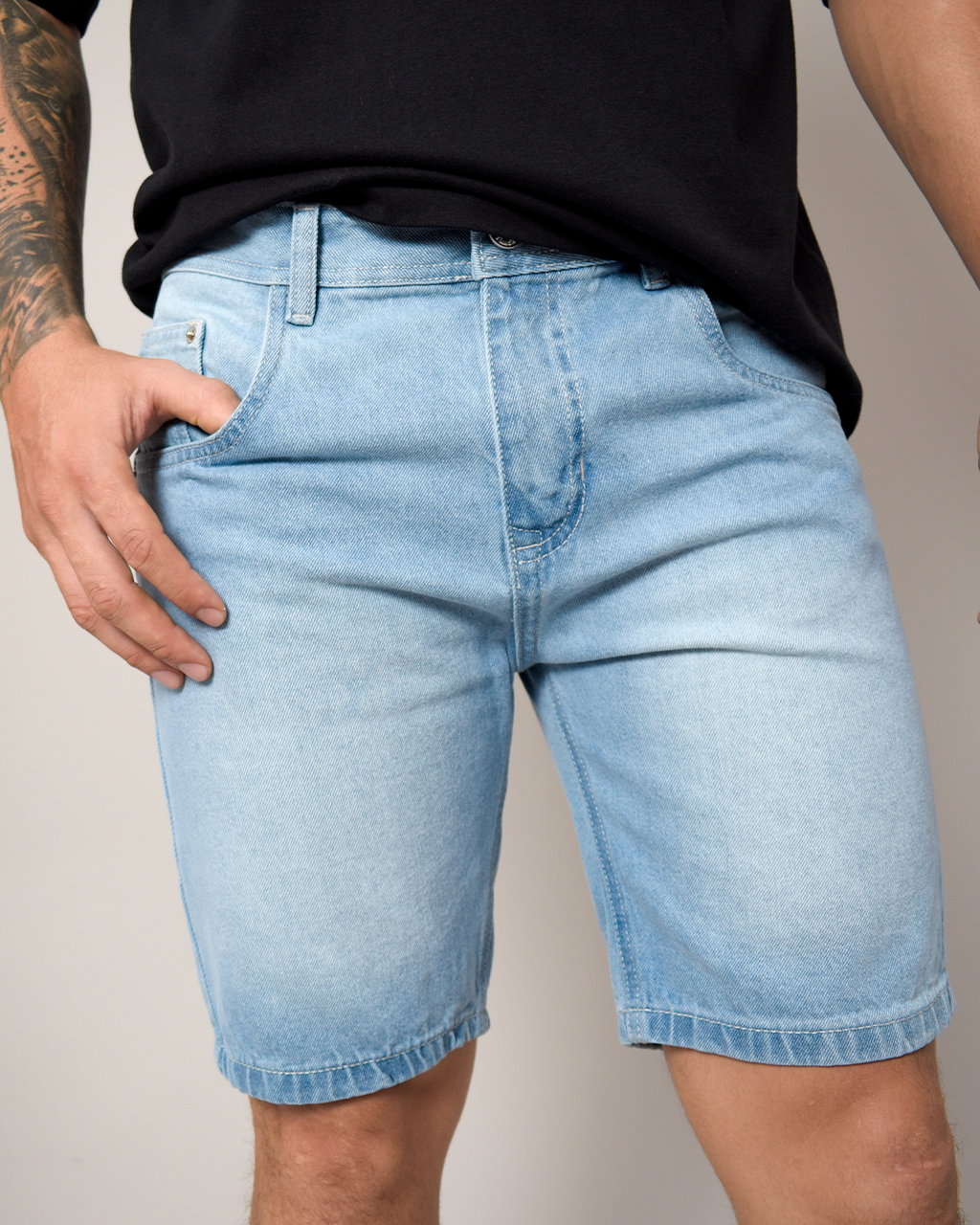 Bermuda De Caballero Rígida Azul Claro Lavado -DJB016
