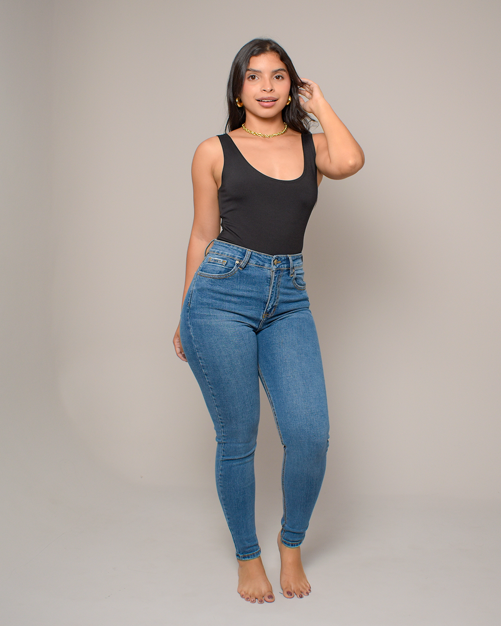 Jean Skinny Tiro Alto Azul Medio Stretch -INN1427