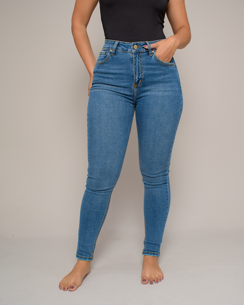 Jean Skinny Tiro Alto Azul Medio Stretch -INN1427