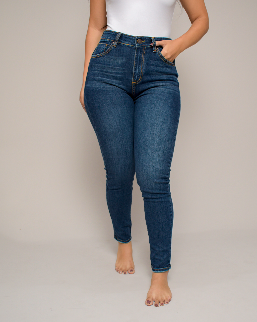 Jean Skinny Tiro Alto Stretch Azul Oscuro -INN1430