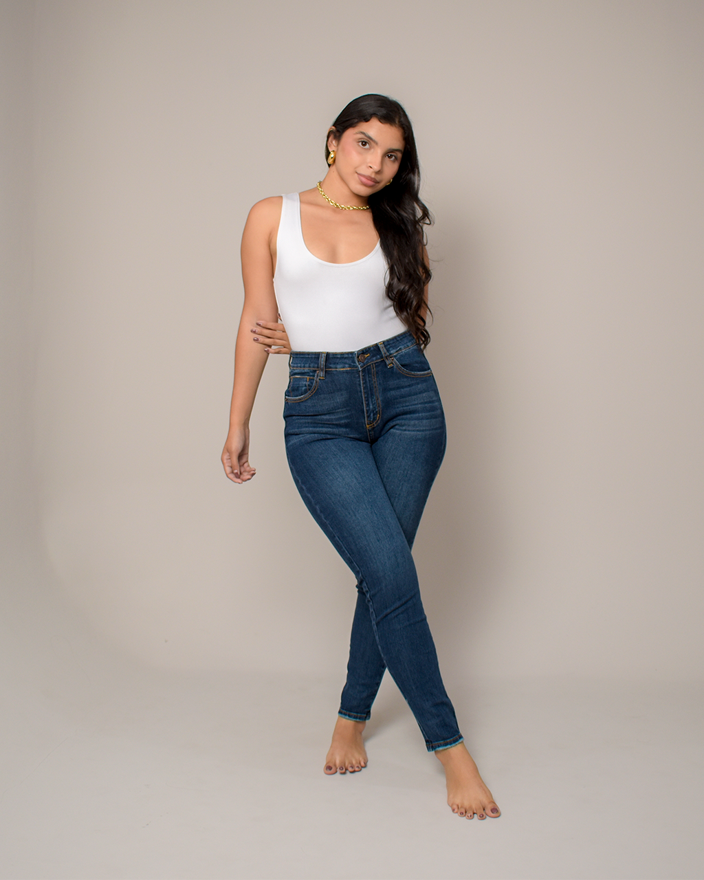 Jean Skinny Tiro Alto Stretch Azul Oscuro -INN1430