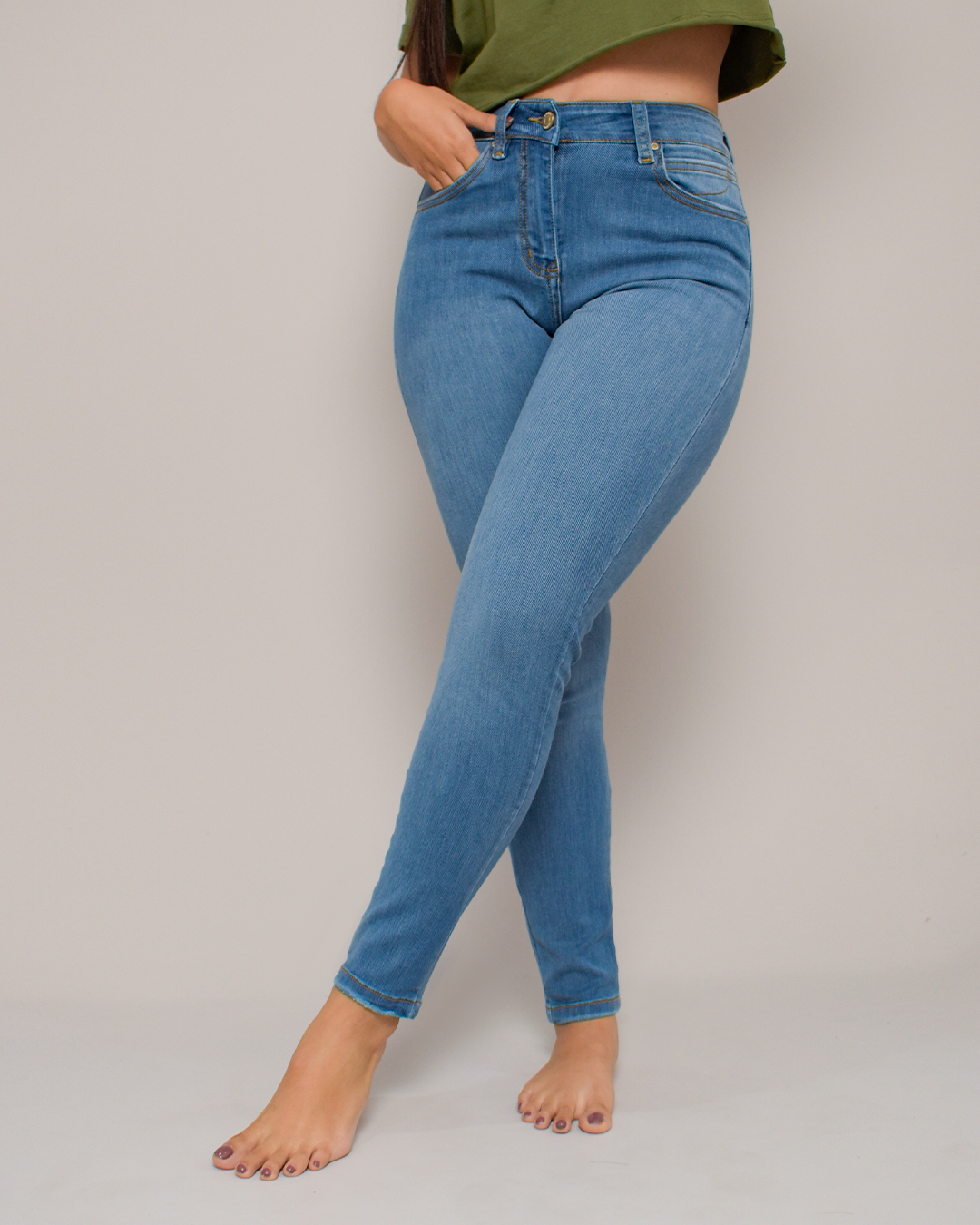 Jean Skinny Tiro Alto Stretch Azul Medio -INN1433