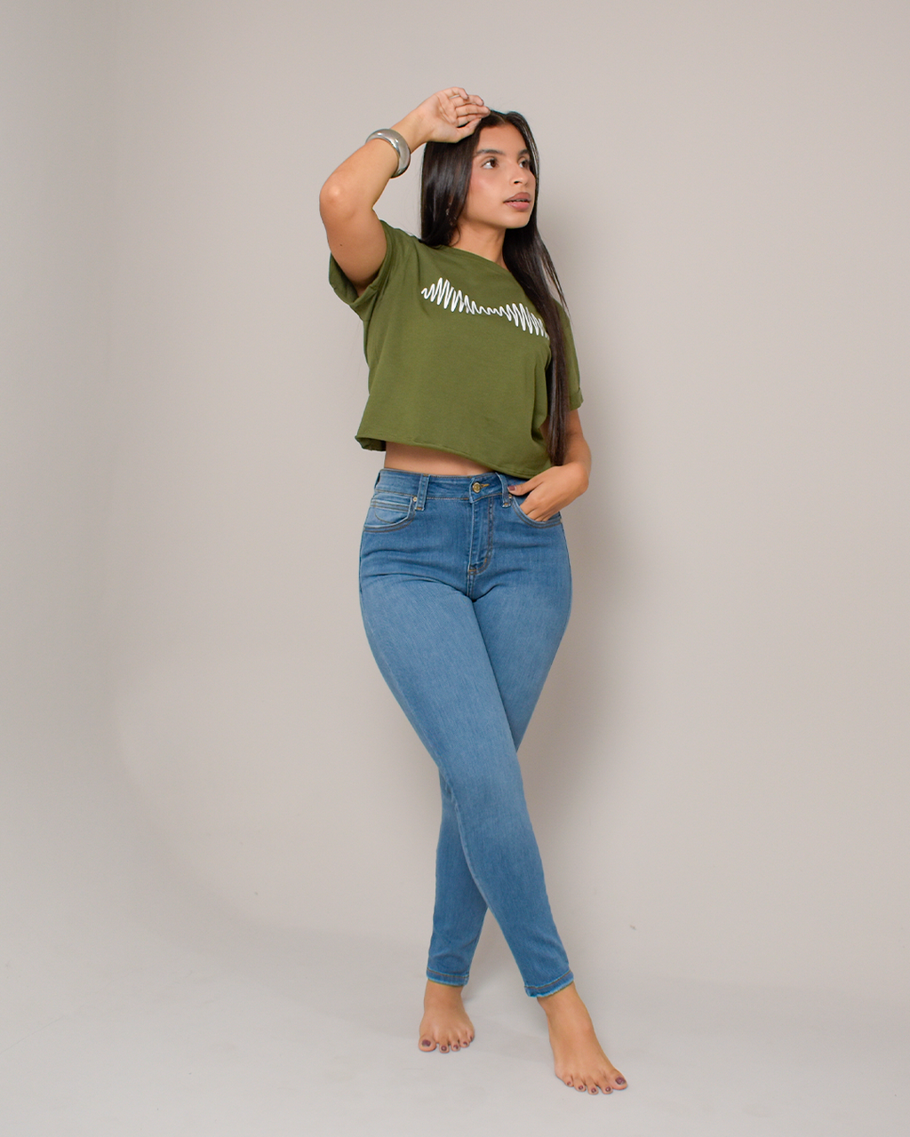 Jean Skinny Tiro Alto Stretch Azul Medio -INN1433