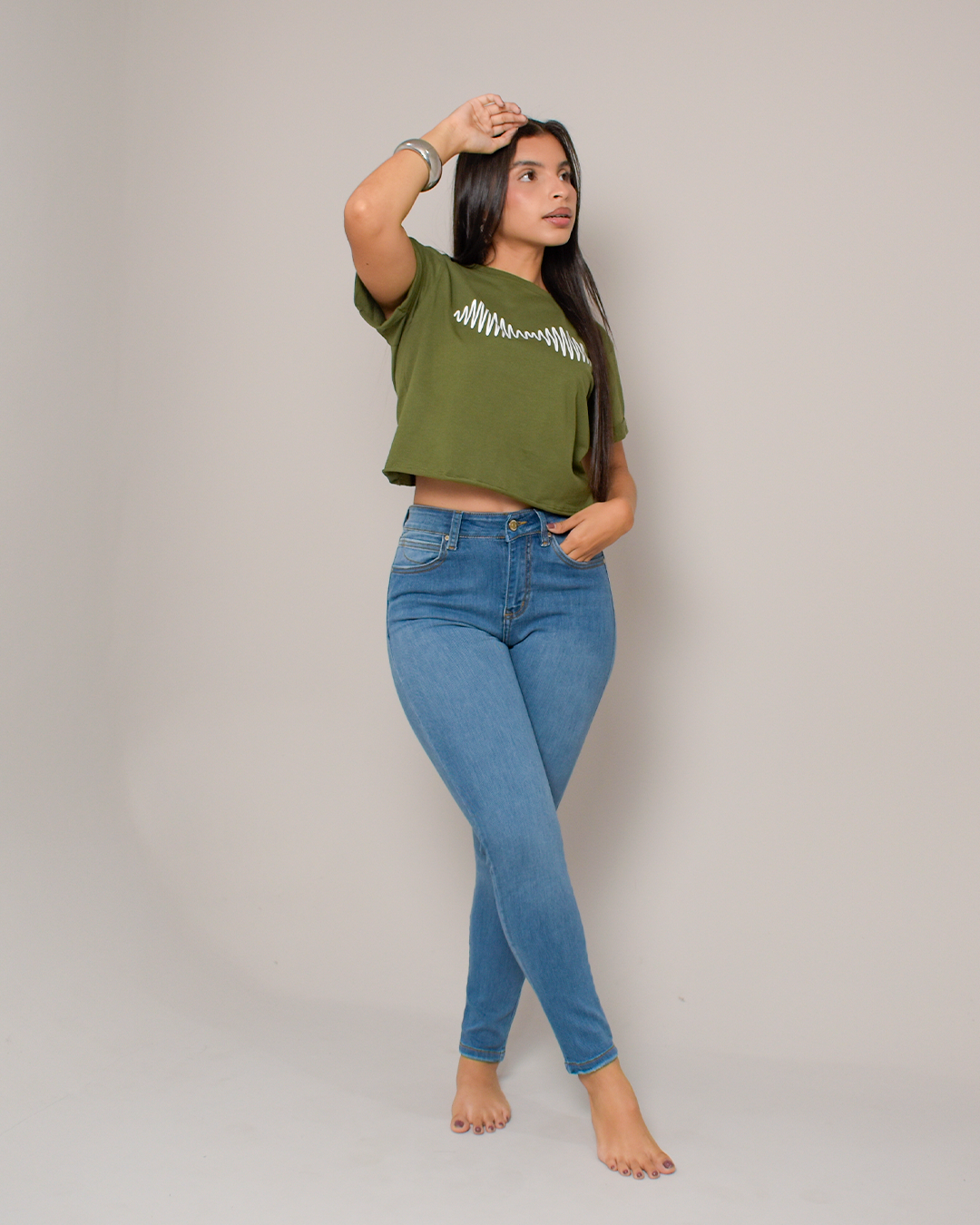 Jean Skinny Tiro Alto Stretch Azul Medio -INN1433