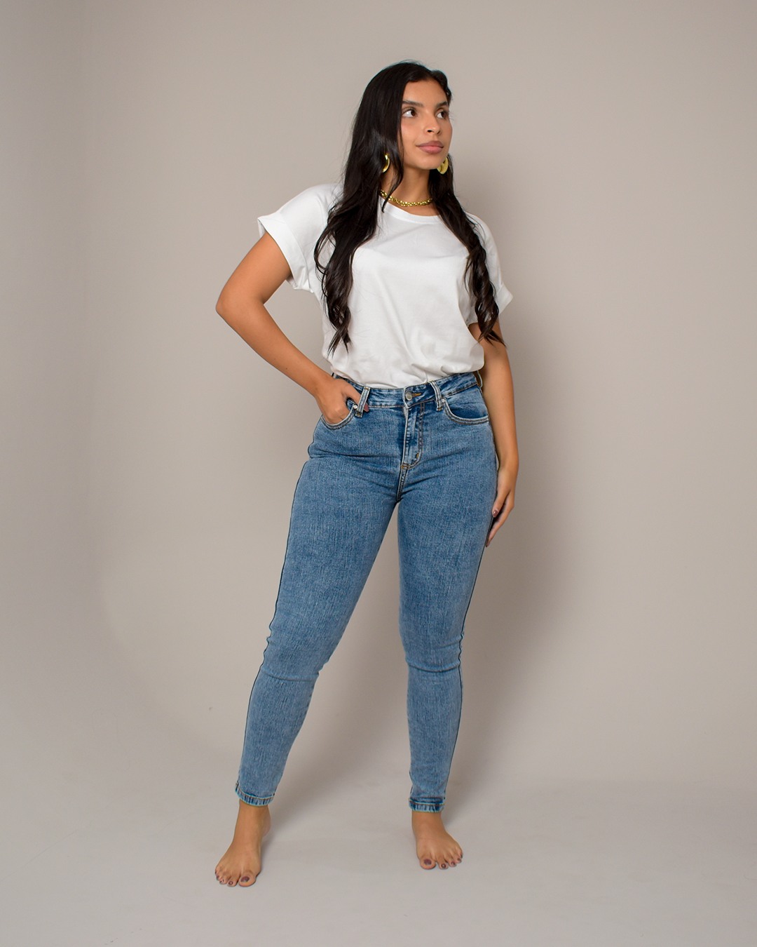 Jean Skinny Tiro Alto Stretch Azul Claro -INN1448