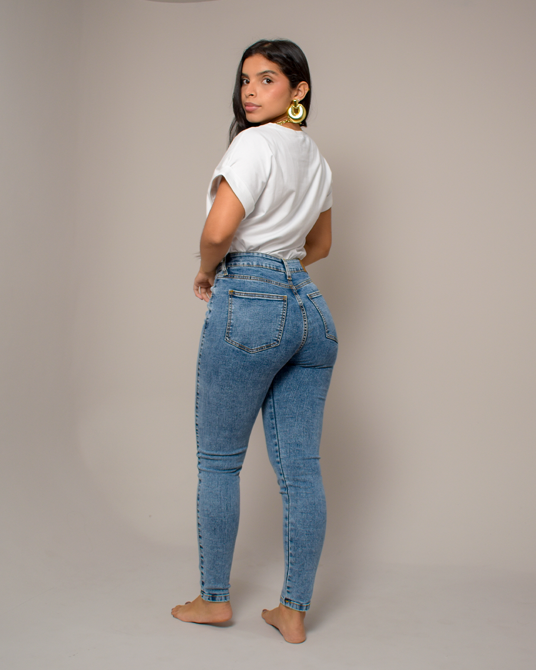 Jean Skinny Tiro Alto Stretch Azul Claro -INN1448