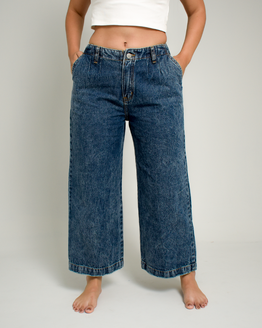 Jean Culotte Rígido Azul Medio Acid Wash -INN20076