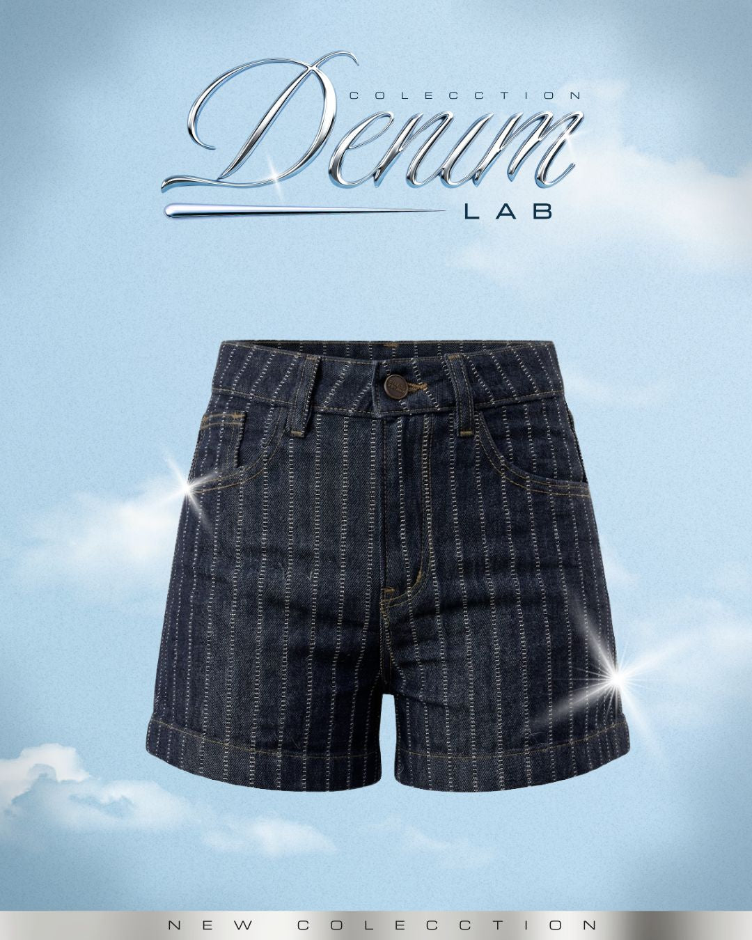 Short Rígido Tiro Alto Azul Oscuro Rayas -INN3771