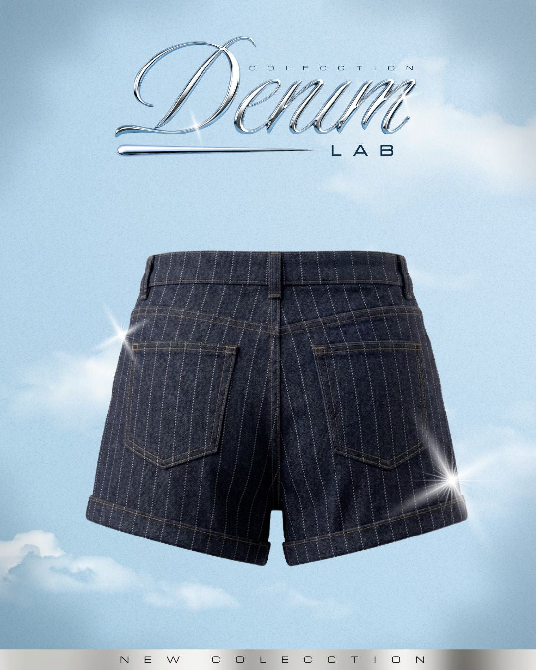 Short Rígido Tiro Alto Azul Oscuro Rayas -INN3771