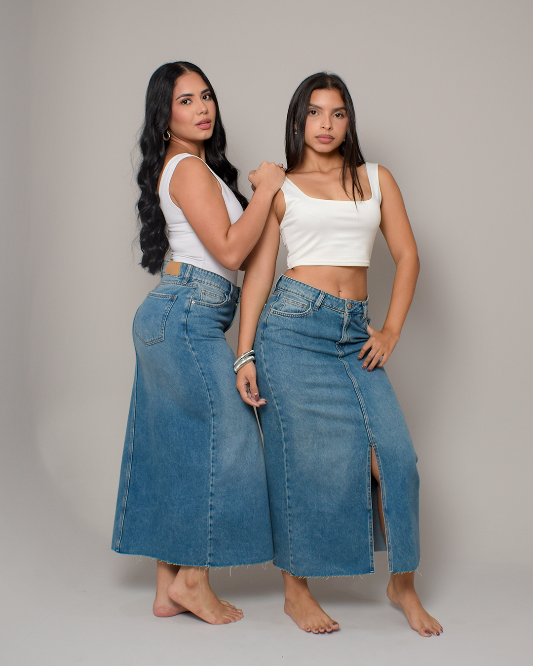 Falda Denim Tiro Alto Azul Medio Abertura -INN50145