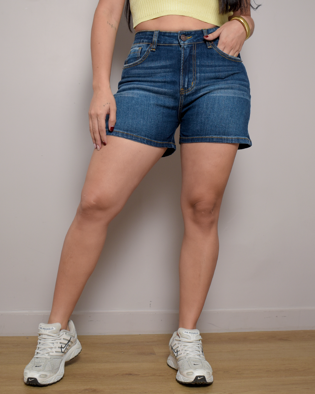 Short Jean Stretch Azul Oscuro Tiro Alto - INN5626