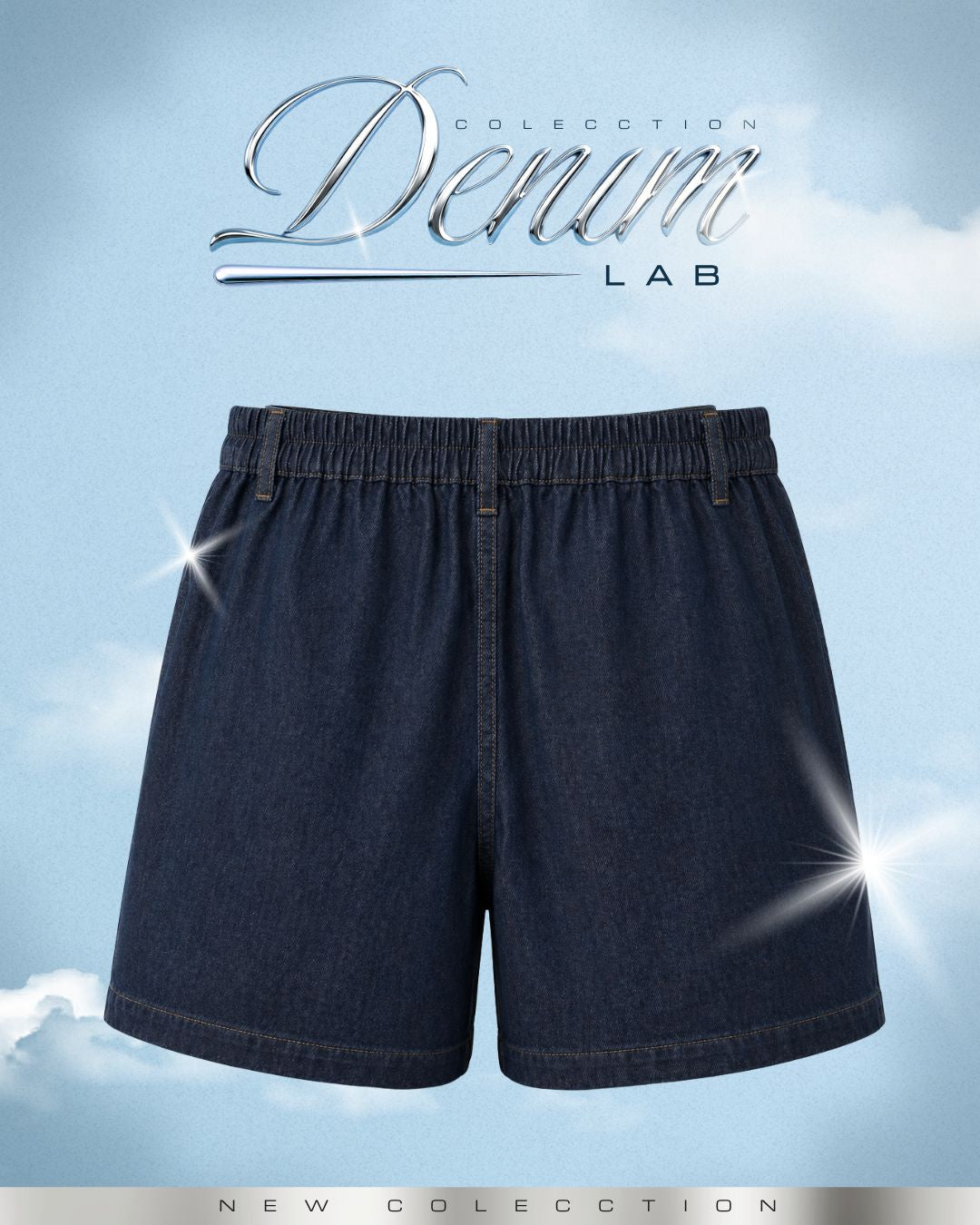 Short Denim Tiro Alto Azul Oscuro Bolsillos -N-05