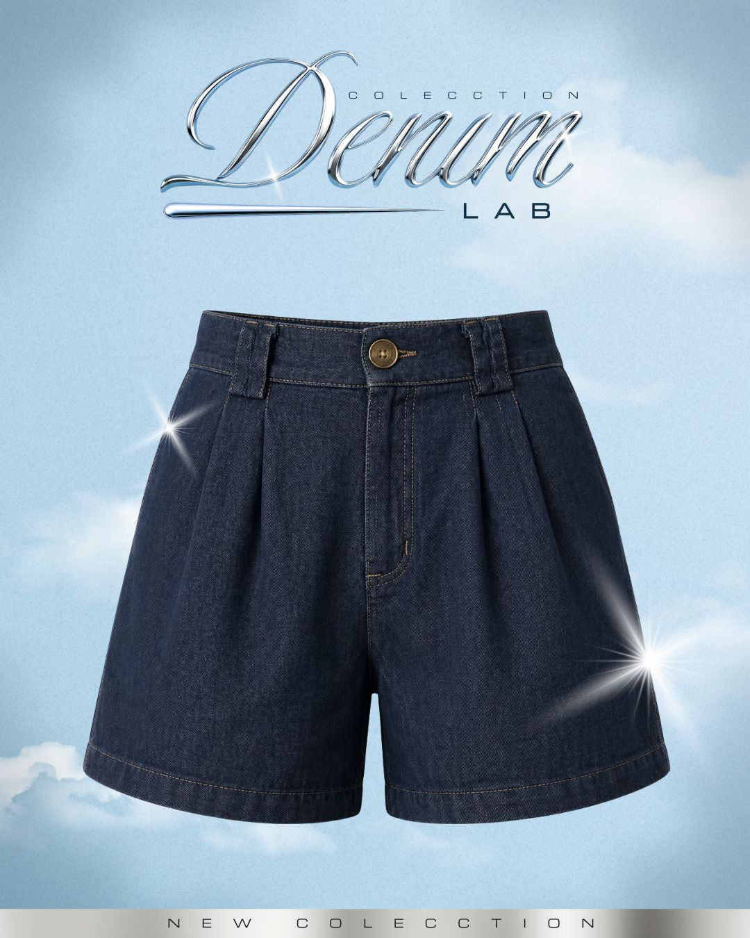 Short Denim Tiro Alto Azul Oscuro Bolsillos -N-05
