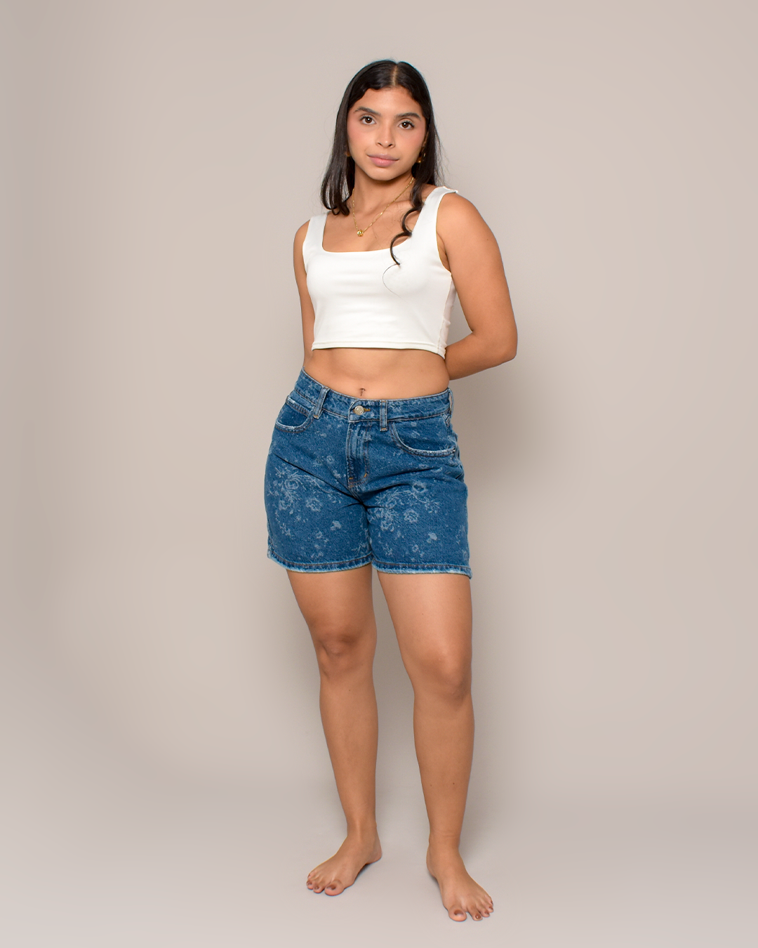 Short Rígido Tiro Alto Azul Medio Láser -INN5688