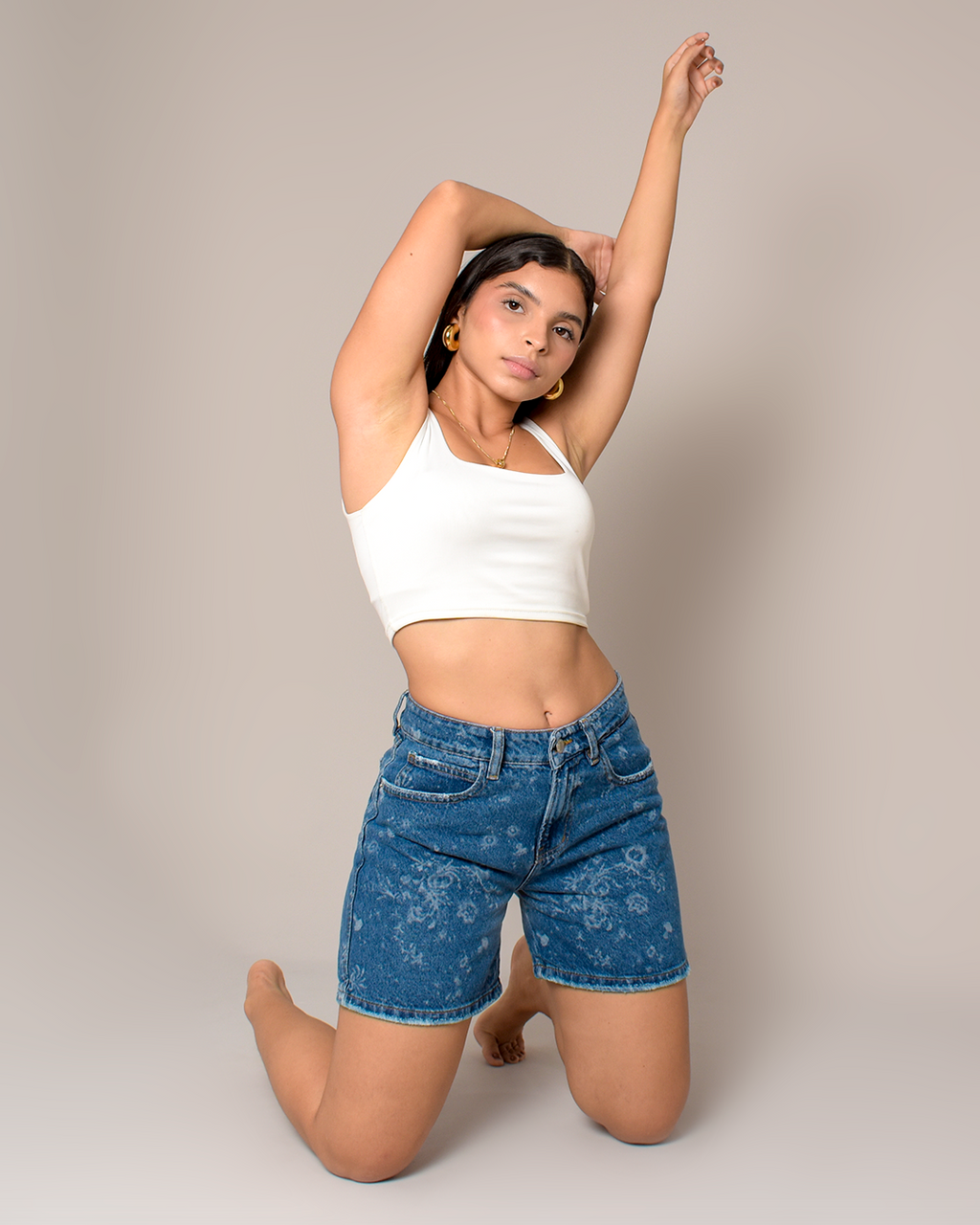 Short Rígido Tiro Alto Azul Medio Láser -INN5688