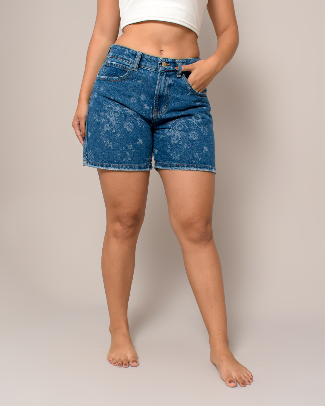 Short Rígido Tiro Alto Azul Medio Láser -INN5688