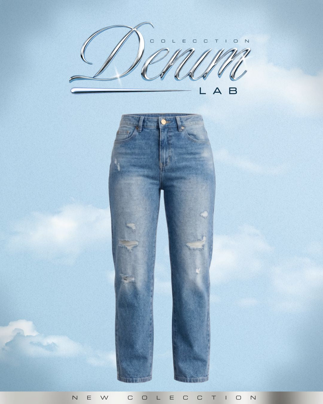 Jean Mom Fit Rígido Azul Medio Rotos -INN6094