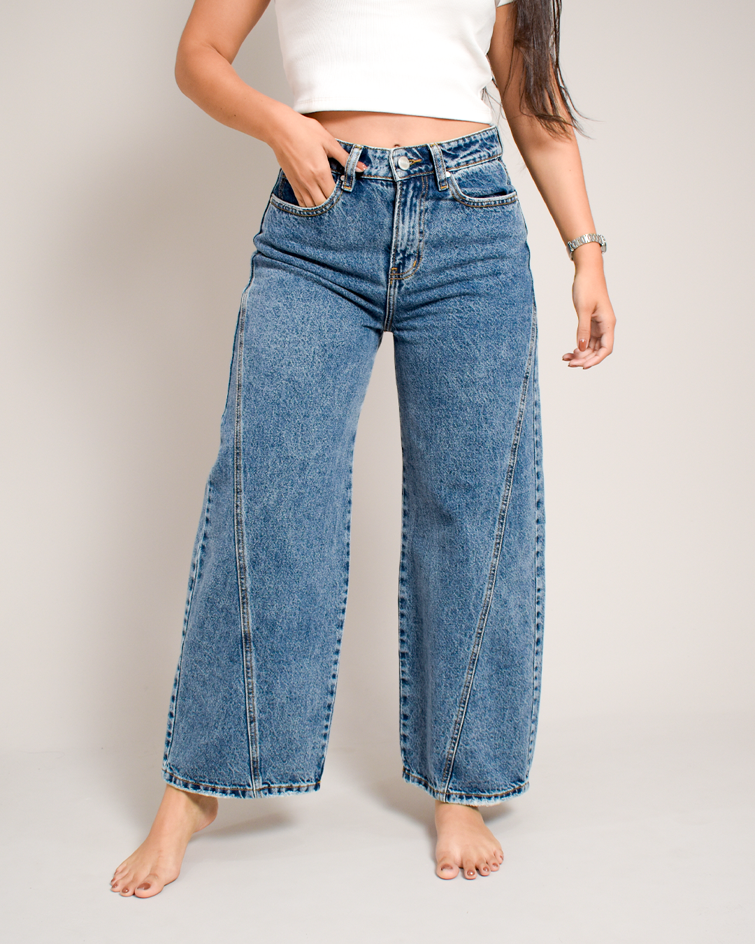 Jean Ballon Rígido Azul Medio Costuras -INN8544