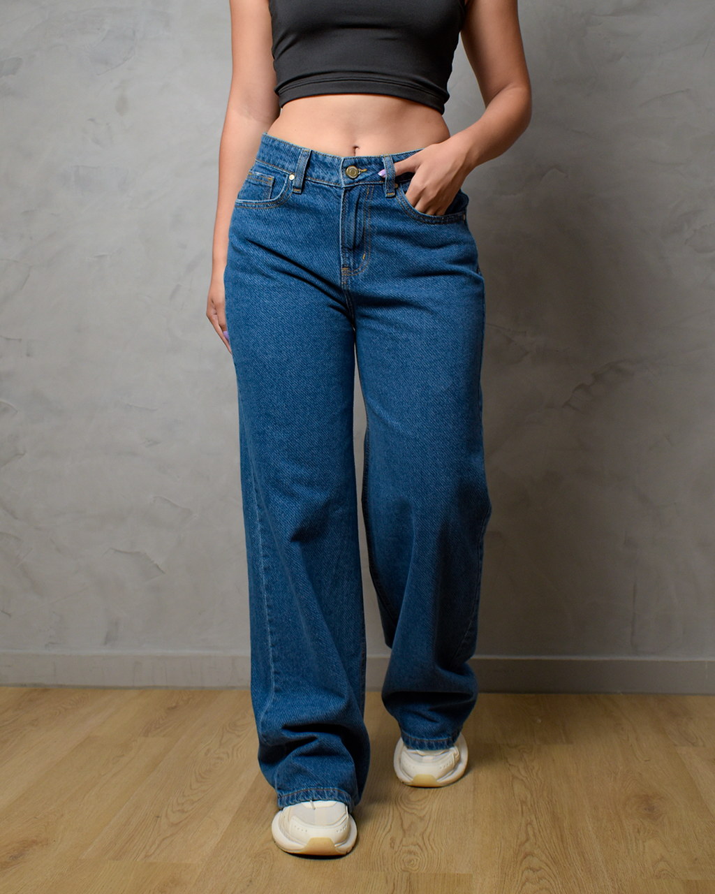 Jean Wide Leg Rígido Azul Medio -INN8580