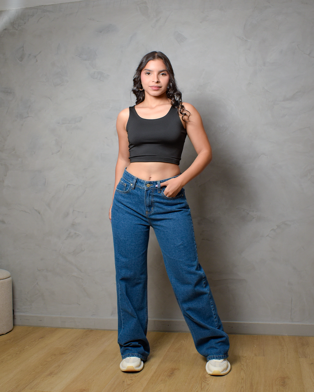 Jean Wide Leg Rígido Azul Medio -INN8580