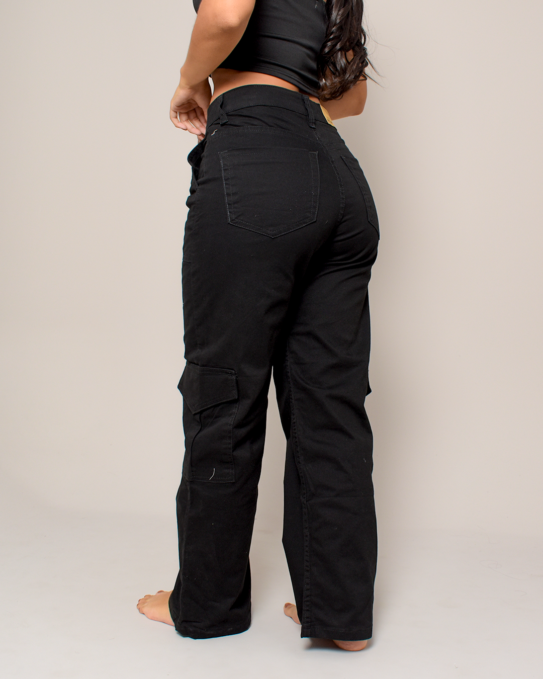 Pantalón Cargo Recto Negro Bolsillos Laterales Urbano J2026-6