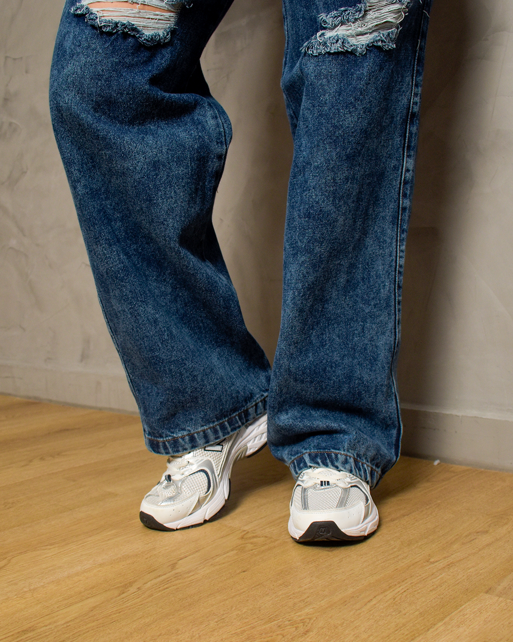 Jean Wide Leg Rígido Azul Oscuro Rotos Tiro Alto -J123-6