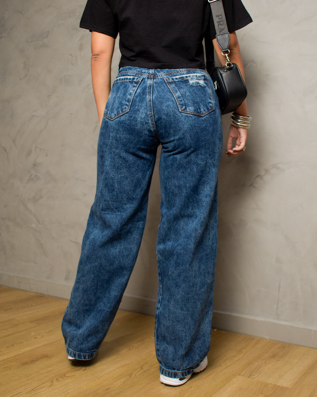Jean Wide Leg Rígido Azul Oscuro Rotos Tiro Alto -J123-6