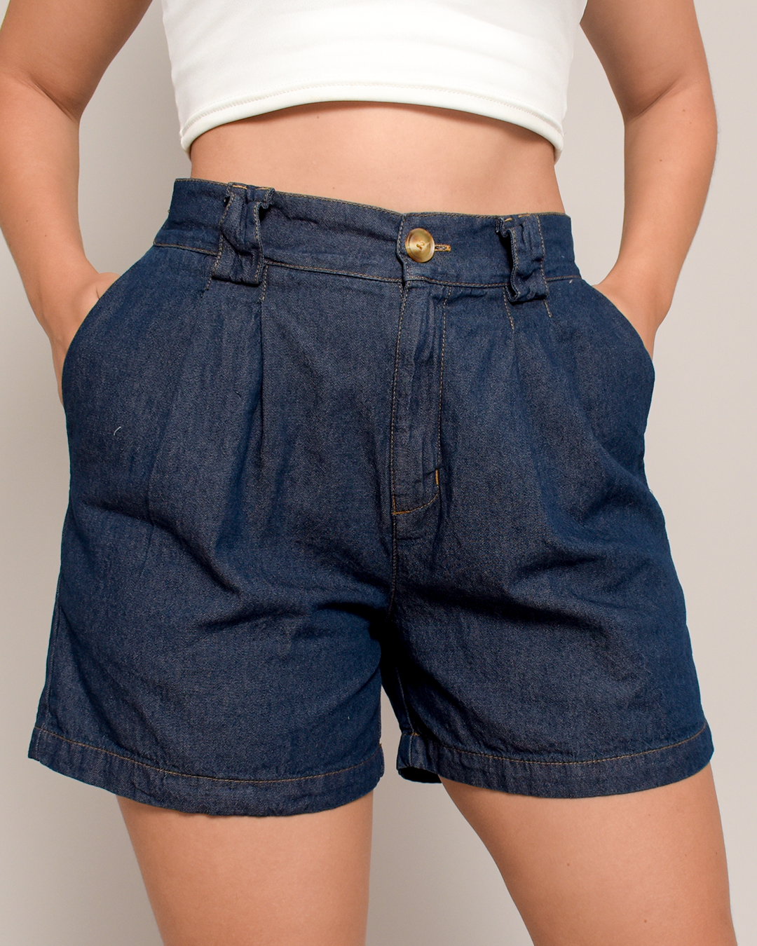 Short Denim Tiro Alto Azul Oscuro Bolsillos -N-05