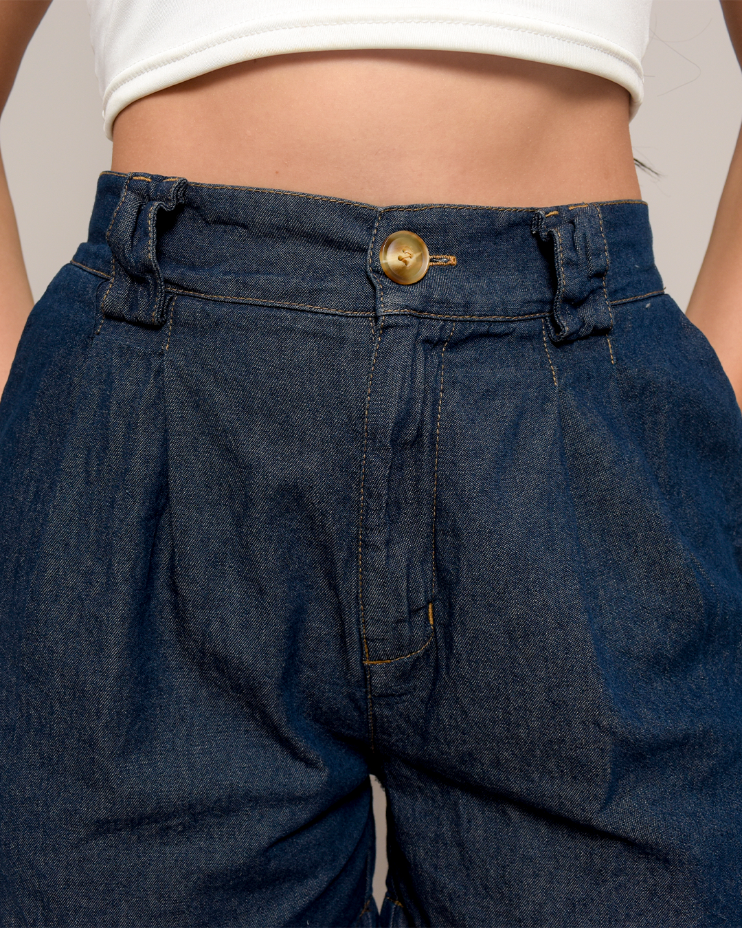 Short Denim Tiro Alto Azul Oscuro Bolsillos -N-05