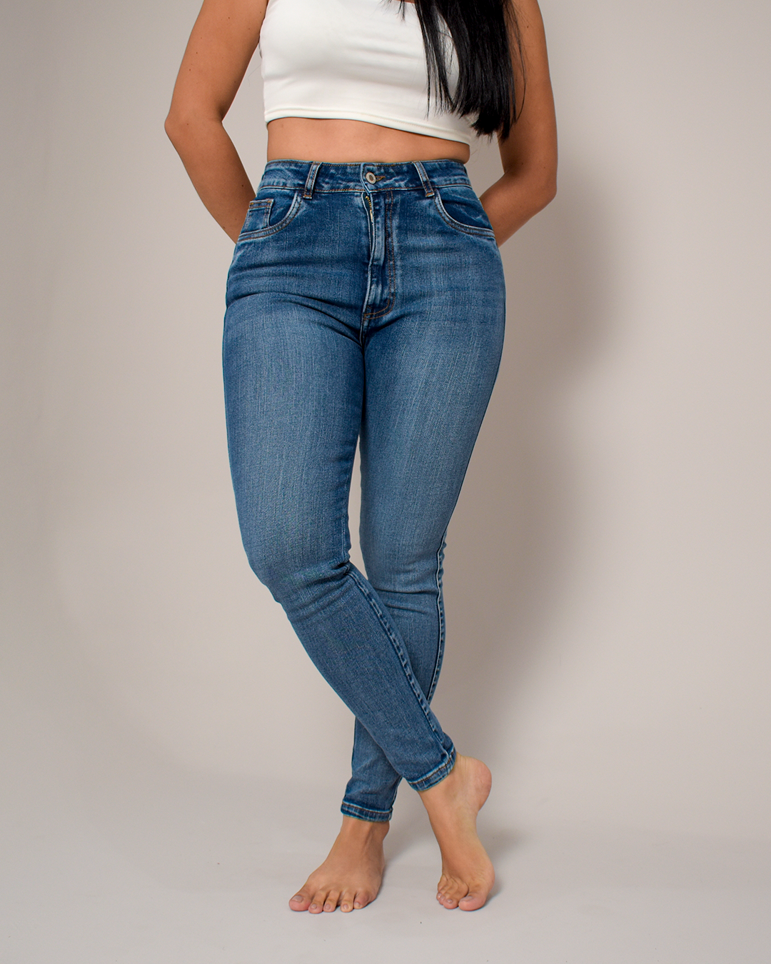 Jean Skinny Tiro Alto Stretch Azul Medio -PD0021