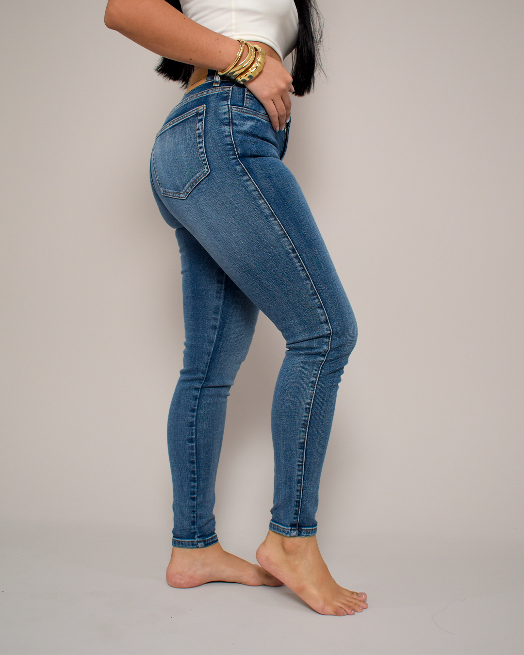 Jean Skinny Tiro Alto Stretch Azul Medio -PD0021